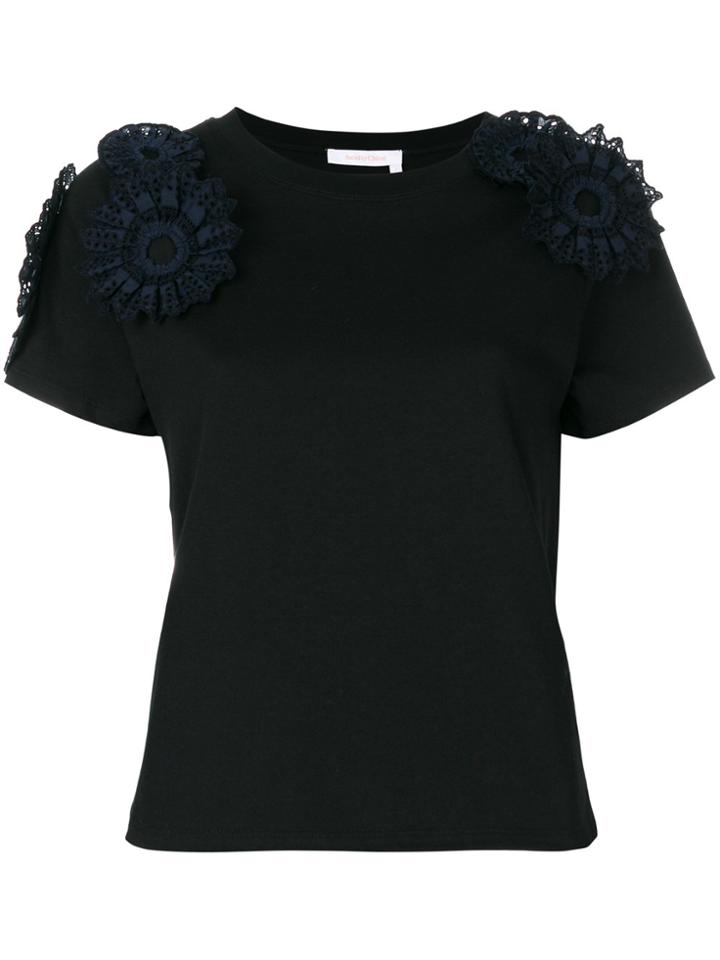 See By Chloé Flower Embellished T-shirt - Blue