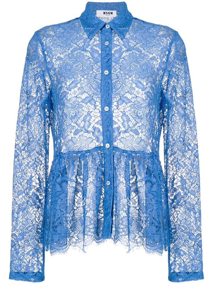 Msgm - Lace Blouse - Women - Cotton/polyamide/polyester/viscose - 46, Blue, Cotton/polyamide/polyester/viscose