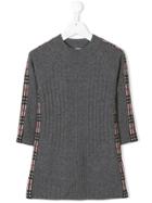 Burberry Kids Check Detail Wool Cashmere Dress - Grey