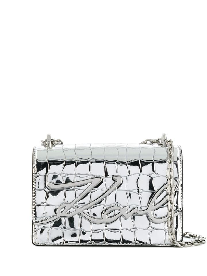 Karl Lagerfeld Signature Croco Bag - Silver