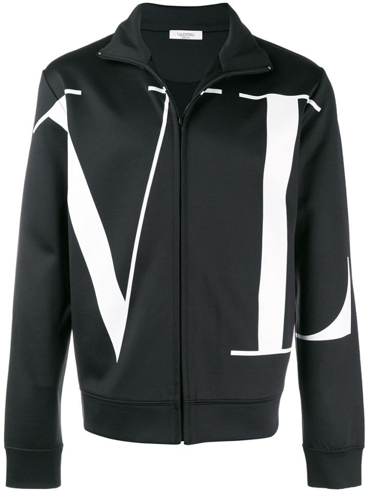 Valentino Logo Print Full-zip Sweatshirt - Black