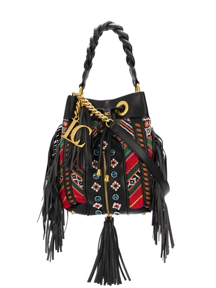 La Carrie Patterned Bucket Bag - Black