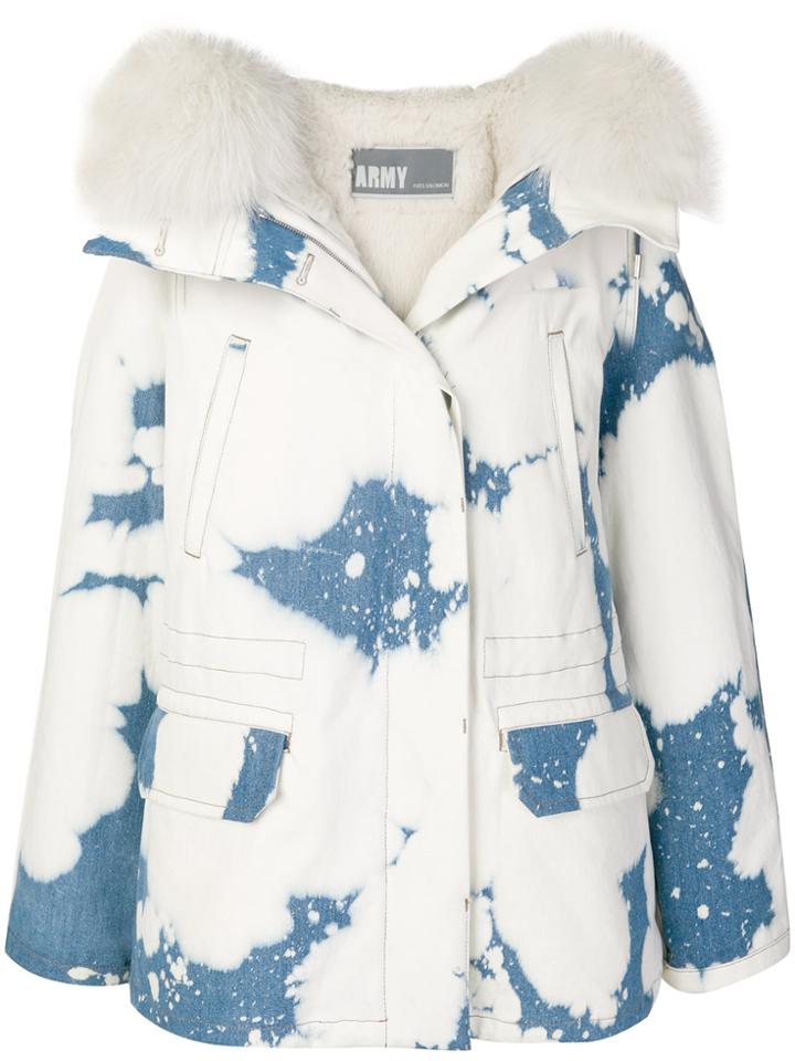 Army Yves Salomon Trimmed Hood Denim Parka - White