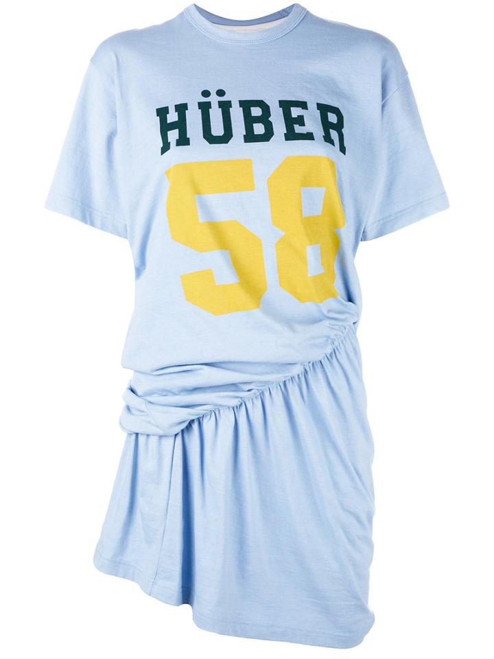 Junya Watanabe Comme Des Garçons - Ruched Printed T-shirt Dress - Women - Cotton/polyester/polyurethane/rayon - S, Women's, Blue, Cotton/polyester/polyurethane/rayon