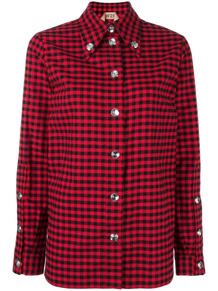 No21 Checked Shirt, Women's, Size: 40, Red, Cotton
