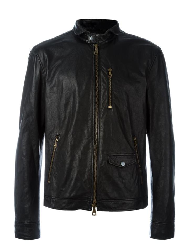 John Varvatos Zipped Leather Jacket, Men's, Size: 48, Black, Leather