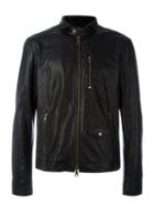 John Varvatos Zipped Leather Jacket, Men's, Size: 48, Black, Leather
