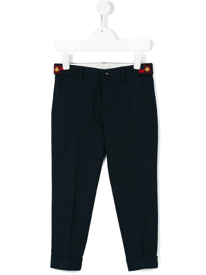 Gucci Kids - Web Bee Embroidered Trousers - Kids - Cotton/polyamide/polyester/spandex/elastane - 4 Yrs, Blue