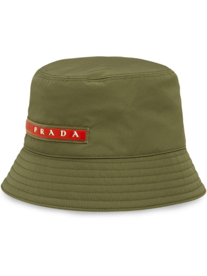 Prada Logo Patch Bucket Hat - Green
