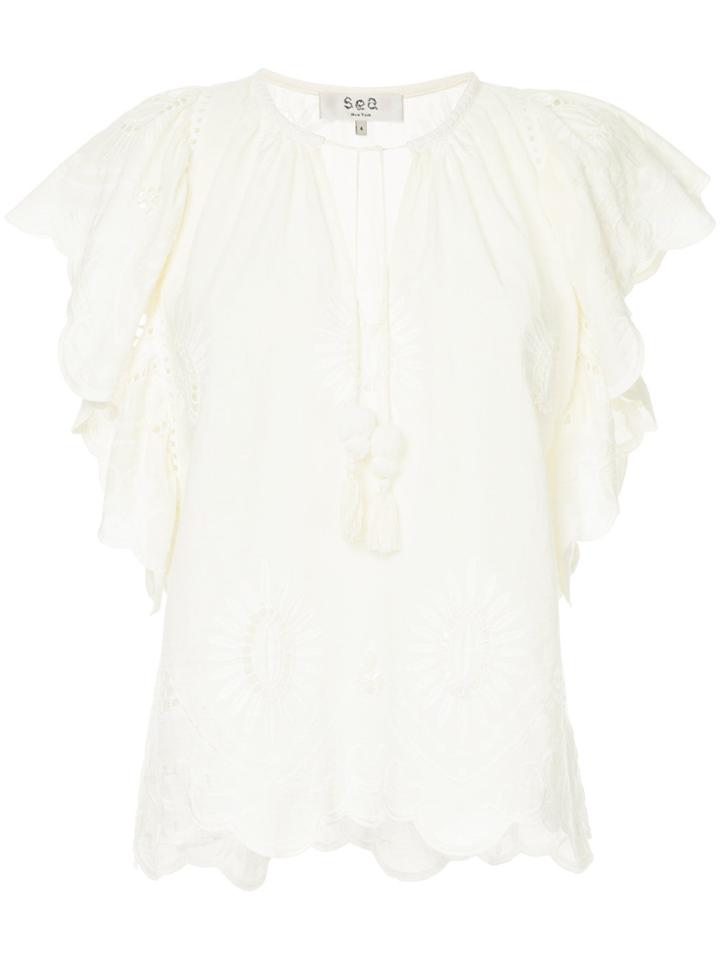 Sea Sleeveless Perforated Top - White