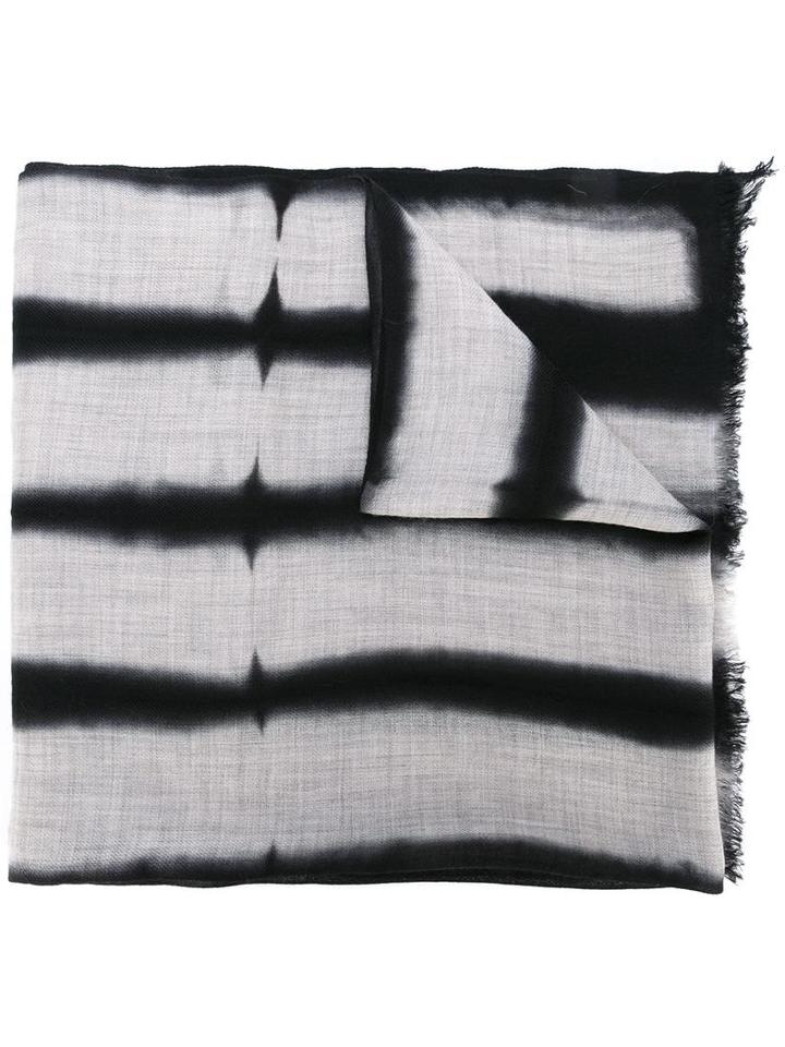 Suzusan Striped Effect Frayed Scarf, Men's, Black, Wool