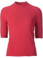 Victor Alfaro Mock Neck Shortsleeved Knit Top, Women's, Size: Medium, Red, Polyester/rayon