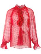 Roberto Cavalli Ruffled Sheer Blouse, Women's, Size: 40, Red, Silk