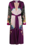Etro Floral Print Contrast Belted Coat - Purple