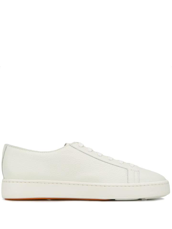 Santoni Classic Grainy Leather Sneakers - White