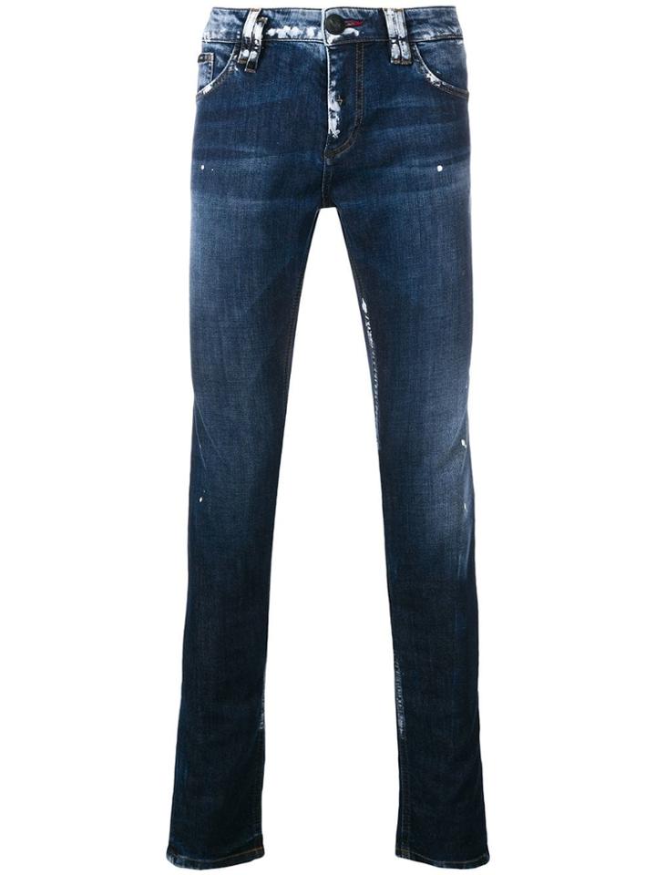 Philipp Plein Paint Effect Skinny Jeans - Blue
