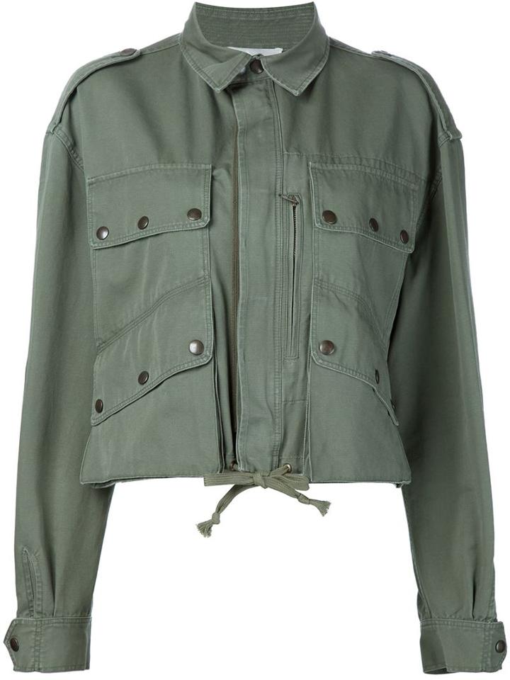 Faith Connexion Cropped Military Jacket, Women's, Size: Xs, Green, Cotton