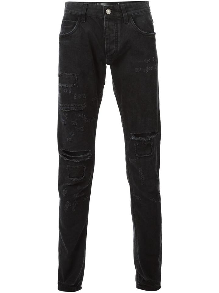 Dolce & Gabbana 14 Gold Collection Jeans, Men's, Size: 48, Black, Cotton/pvc/metallized Polyester/calf Leather