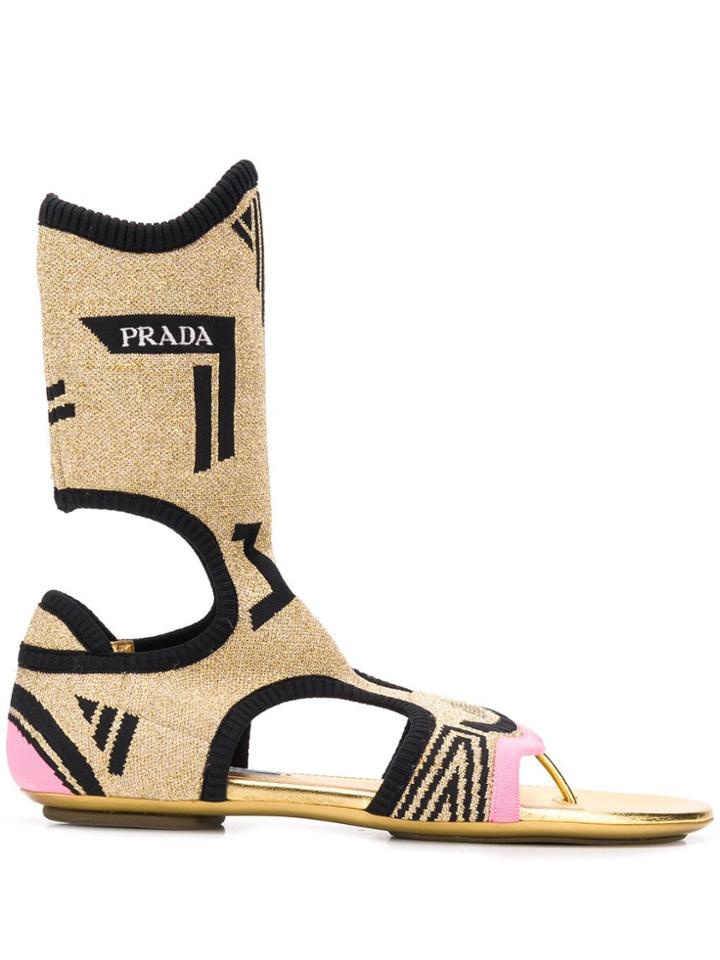 Prada Cut-out Detail Sandals - Gold