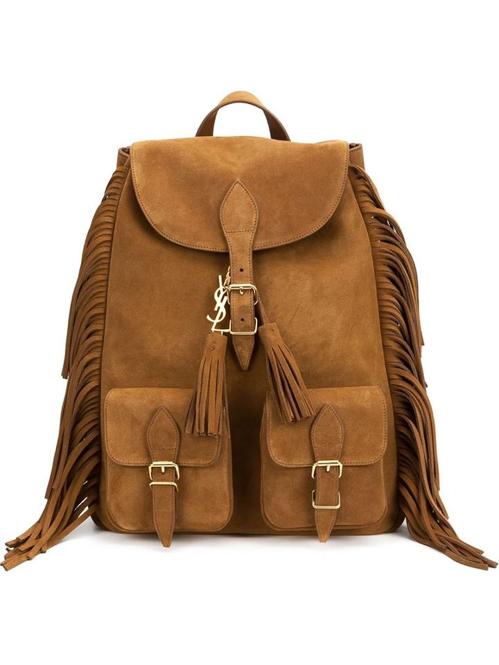 Saint Laurent Festival Backpack, Brown, Suede