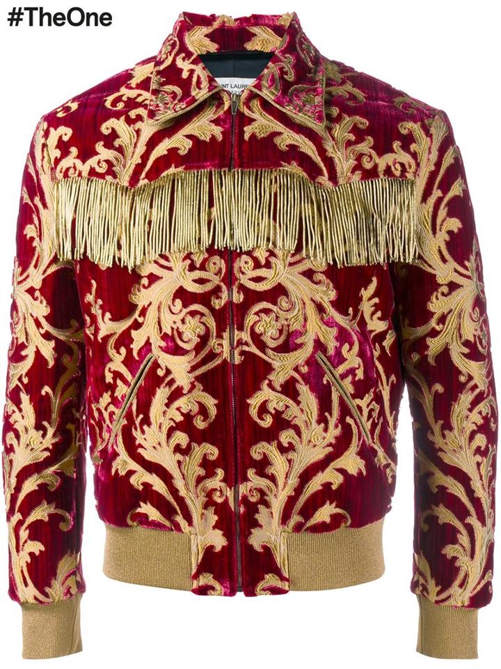 Saint Laurent Fringed Brocade Jacket, Men's, Size: 48, Pink/purple, Silk/cotton/metallic Fibre