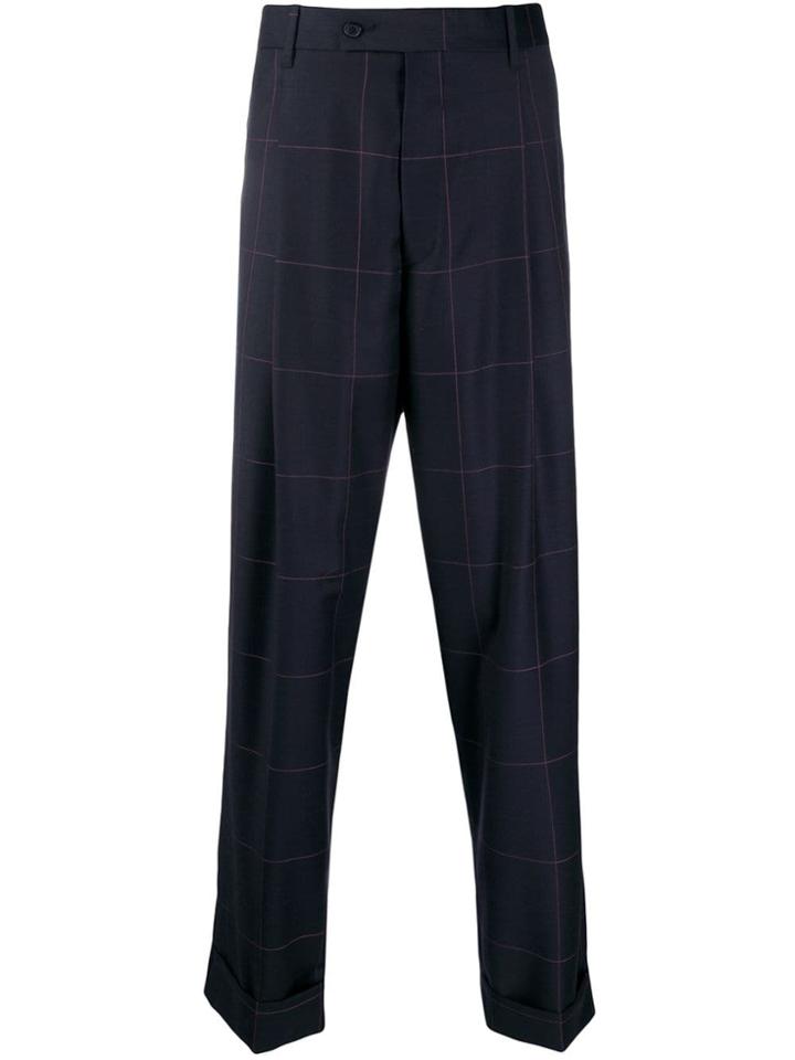 Paul Smith Wide-leg Grid-pattern Trousers - Blue