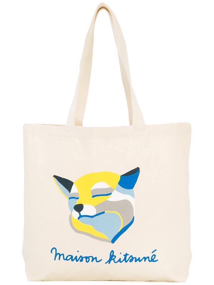 Maison Kitsuné - Printed Tote Bag - Unisex - Cotton - One Size, Nude/neutrals, Cotton