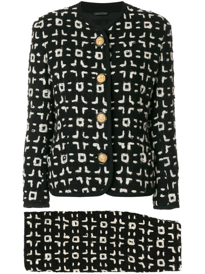Versace Vintage Optical Boucle Skirt Suit - Black