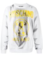 Moschino Question Mark Print Sweatshirt, Men's, Size: 48, White, Cotton/polyester
