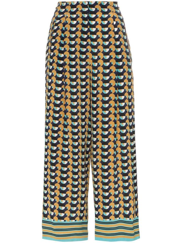 Etro Geometric-print Cropped Silk Trousers - Blue