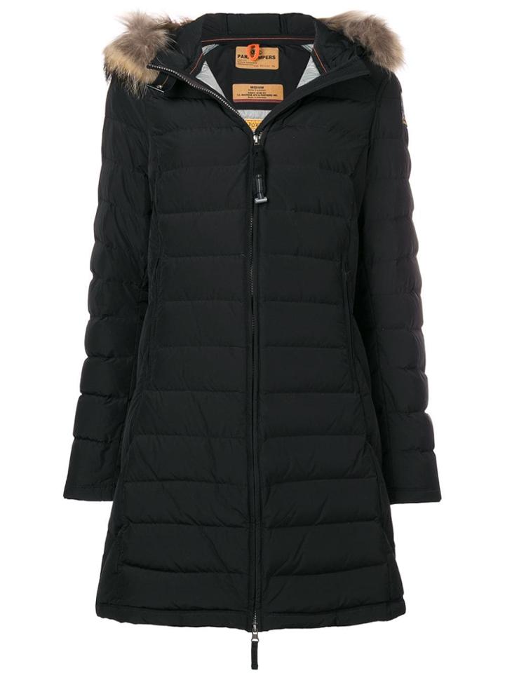 Parajumpers Fur Trimmed Padded Coat - Black