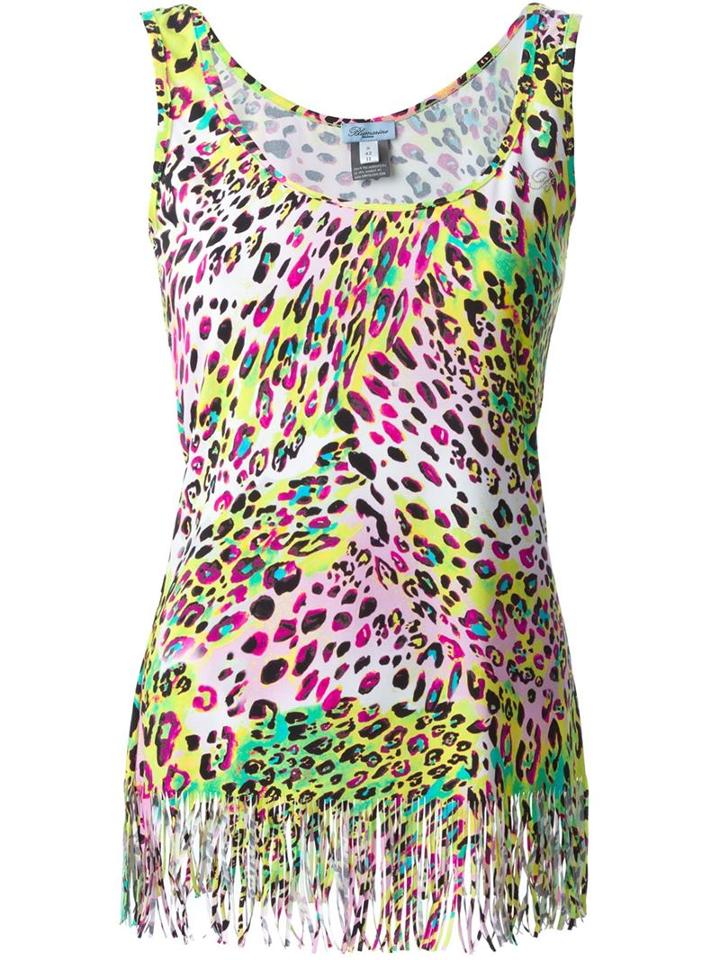 Blumarine Fringed Leopard Print Tank Top, Women's, Size: 42, Polyamide/spandex/elastane