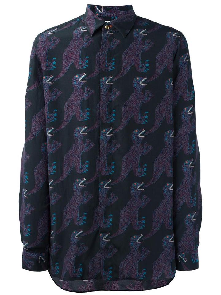 Paul Smith Dinosaur Print Shirt, Men's, Size: 16, Black, Cotton