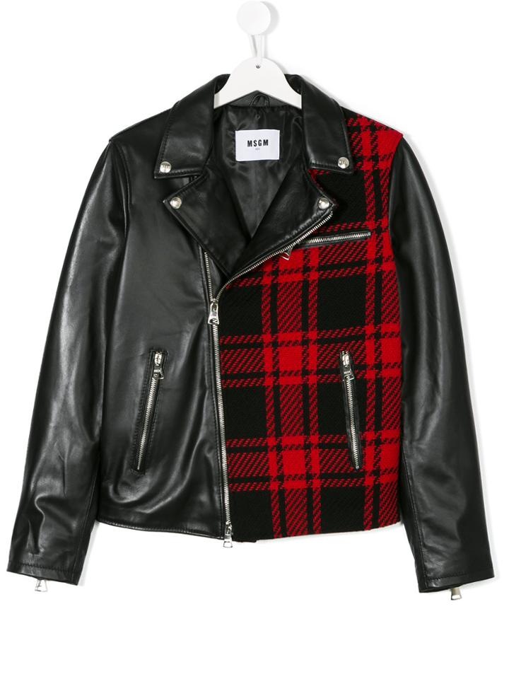 Msgm Kids Teen Color Block Biker Jacket - Black