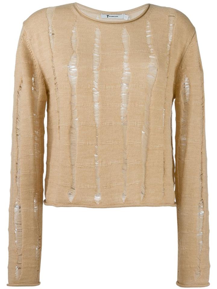 T By Alexander Wang Distressed Jumper, Women's, Size: Small, Nude/neutrals, Merino