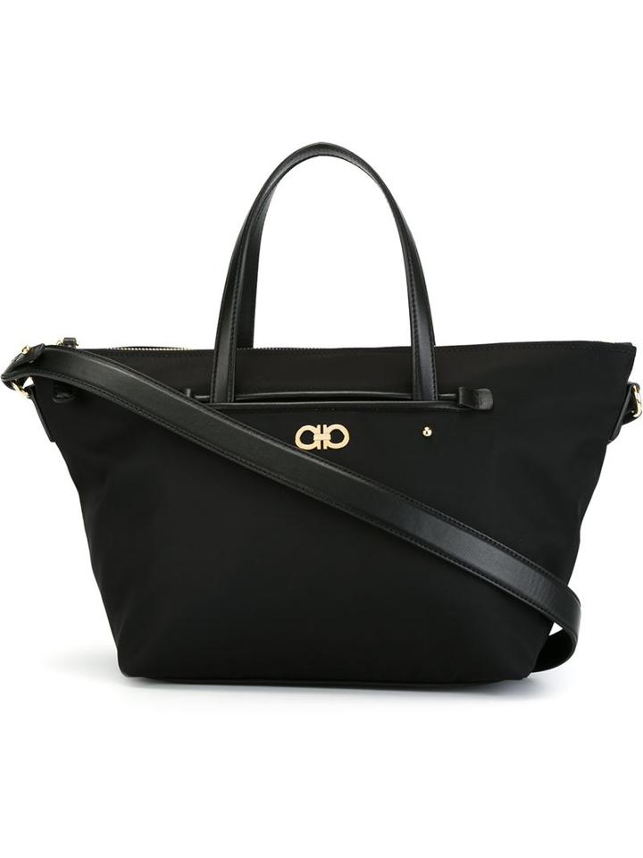 Salvatore Ferragamo Small Origami Tote, Women's, Black, Nylon/calf Leather