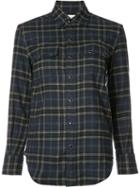 Saint Laurent Cutaway Collar Checked Shirt, Women's, Size: Medium, Blue, Cotton