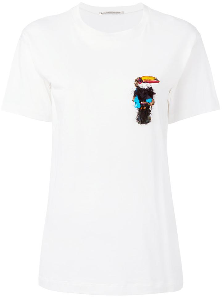 Ermanno Scervino - Bird Motif T-shirt - Women - Cotton/viscose/feather/glass - 42, White, Cotton/viscose/feather/glass