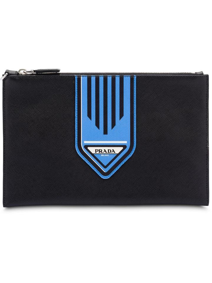 Prada Printed Saffiano Pouch - Black