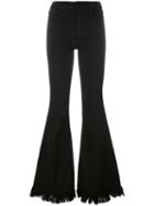 Love Moschino Frayed Flared Trousers, Women's, Size: 28, Black, Cotton/spandex/elastane