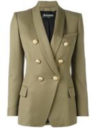 Balmain Double Breasted Blazer, Women's, Size: 46, Green, Cotton/viscose/wool