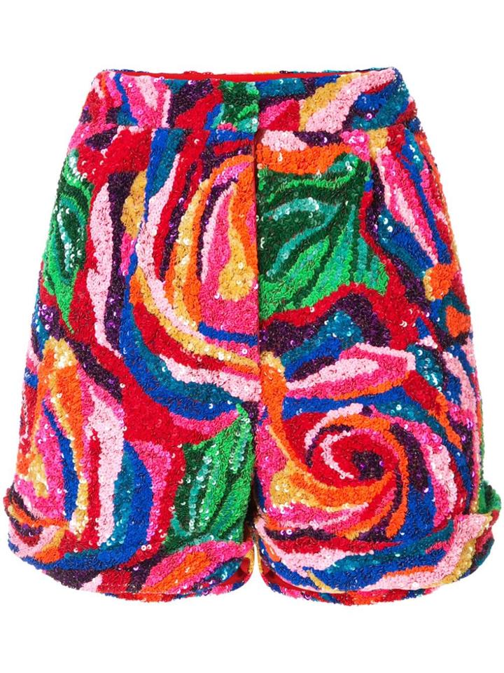 Manish Arora Rose Pattern Sequinned Shorts - Multicolour