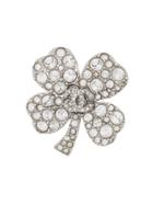 Chanel Vintage Rhinestone Four Leaf Clover Brooch - Silver