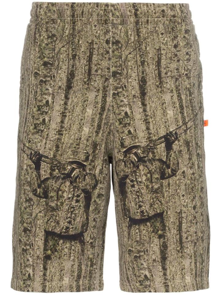 Off-white Camo Print Cotton Track Shorts - Green