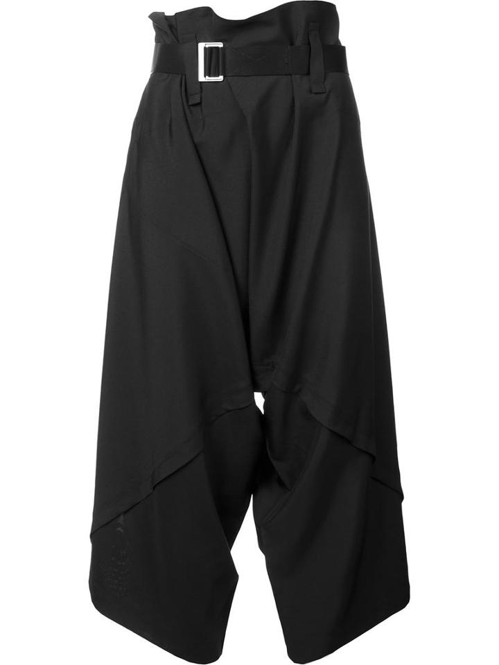 Issey Miyake Asymmetric Belted Combination Trousers, Women's, Size: 2, Black, Polyester