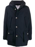 Woolrich Button Hooded Coat - Blue