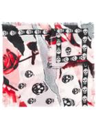 Alexander Mcqueen Roses And Skulls Printed Scarf - Neutrals