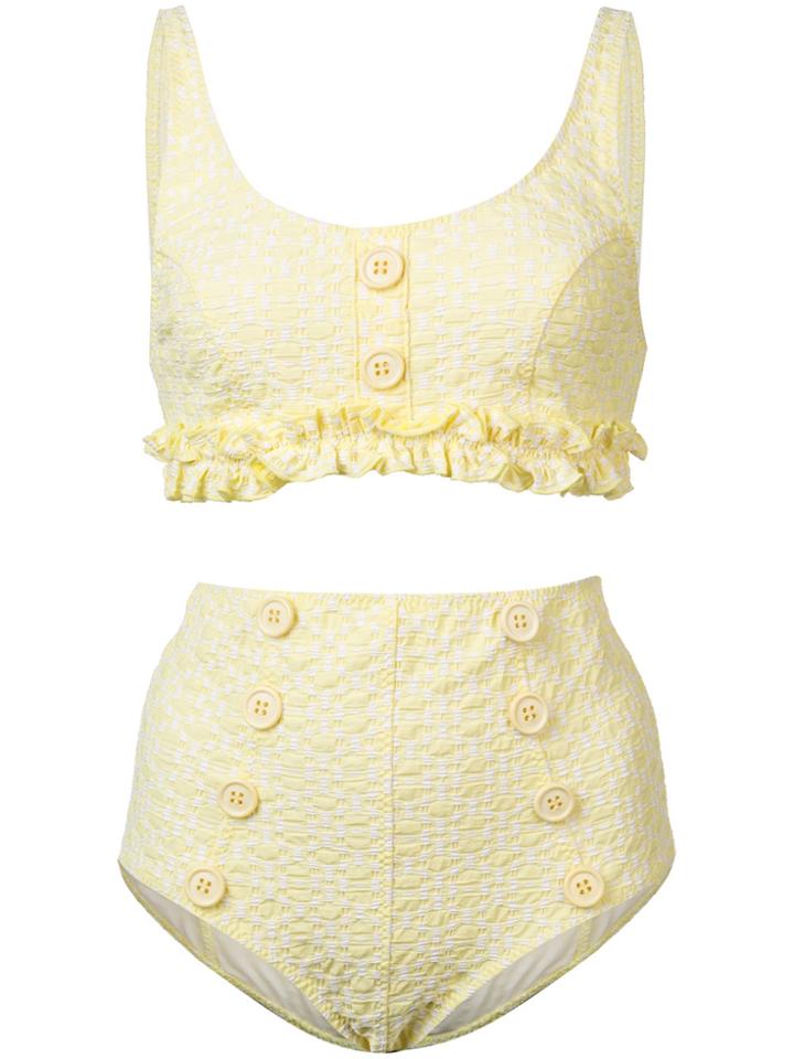Lisa Marie Fernandez Button-embellished Bikini Set - Yellow & Orange