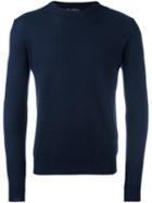 Corneliani Crew Neck Knitted Sweater, Men's, Size: 54, Blue, Virgin Wool