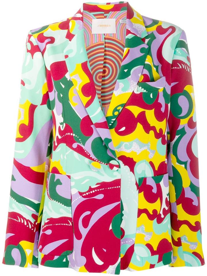 La Doublej Printed Double-breasted Blazer - Red